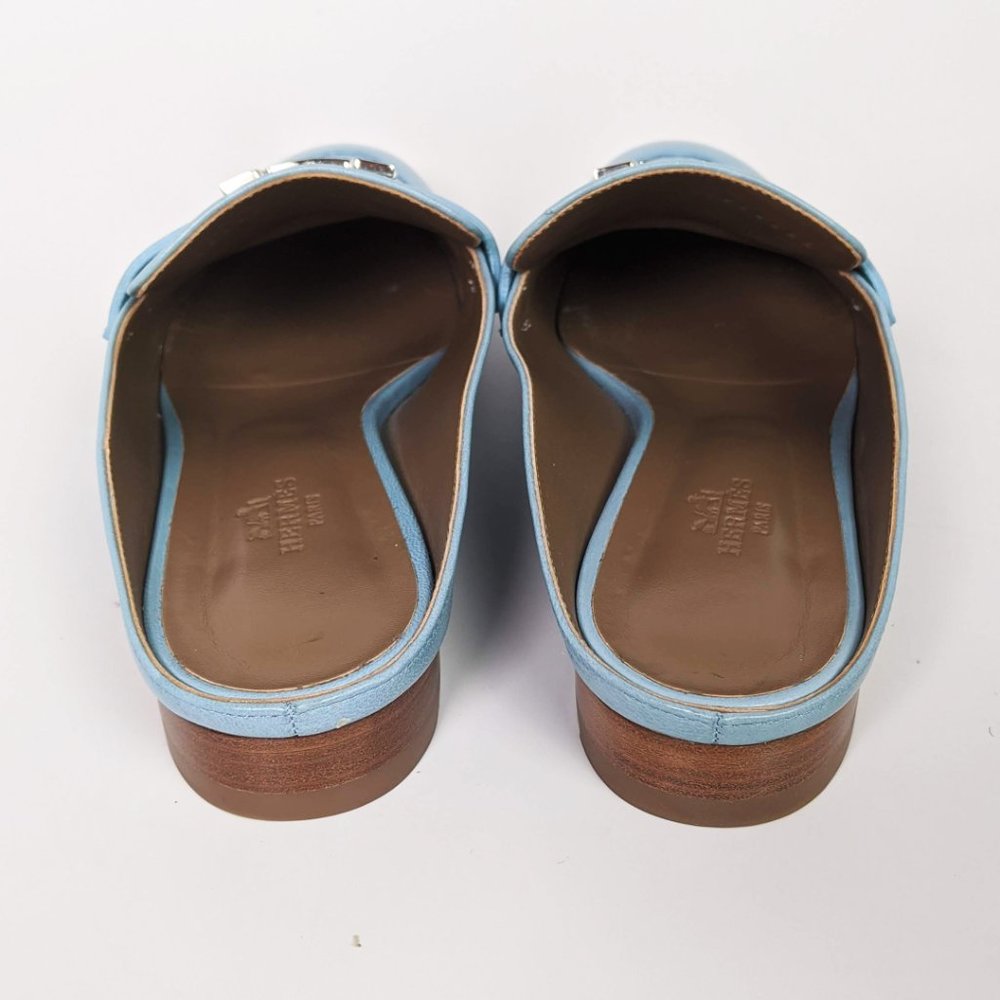 SOLD Hermes Rivoli Fringe Bleu Dorset Mule - Picture 3 of 7